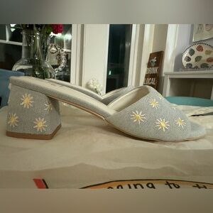Chambray Embroidered Mules- NWOT
